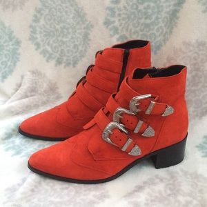 ASOS Suede Pointy-Toe Buckle Booties - Size 8 UK